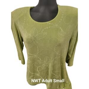 Picadilly Fashions Apple Green Embroidered 3/4 Sleeve Top NWT Size Small